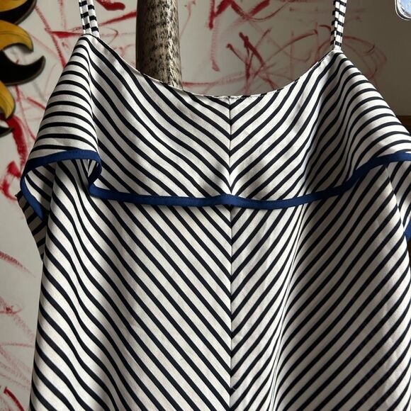 Ann Taylor Black and White Striped Blouse w Blue Accents M - Picture 7 of 16